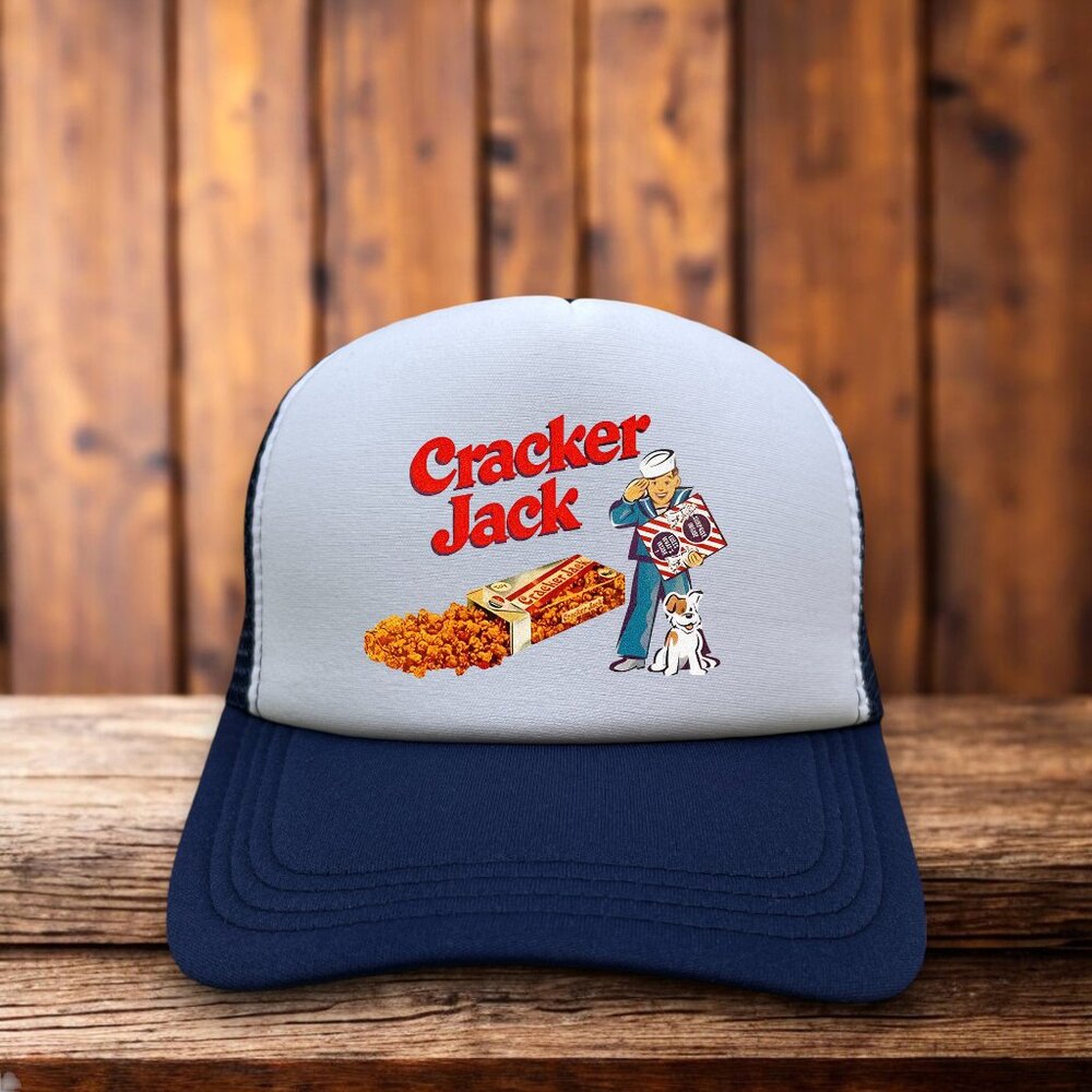 Cracker Jack Mens Trucker Hat Navy Snapback Surprise Inside Vintage Logo Cap